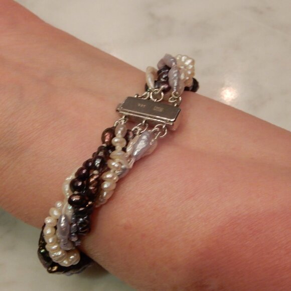 Keshi Pearl Torsade Bracelet with a Sterling Silver Clasp - Picture 2 of 5
